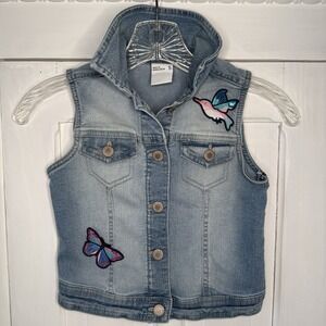 Sonoma Girls Size 5 Sleeveless Denim Blue Jean Jacket Butterfly Hummingbird Cute
